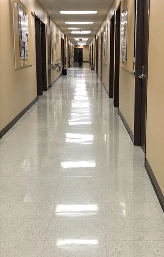 The same hallway with a dry, clean floor